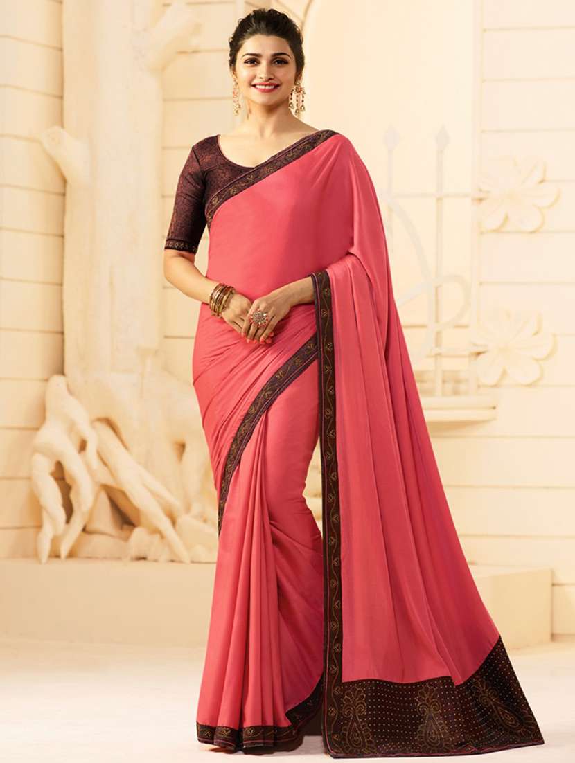 embellished border solid saree with blouse
