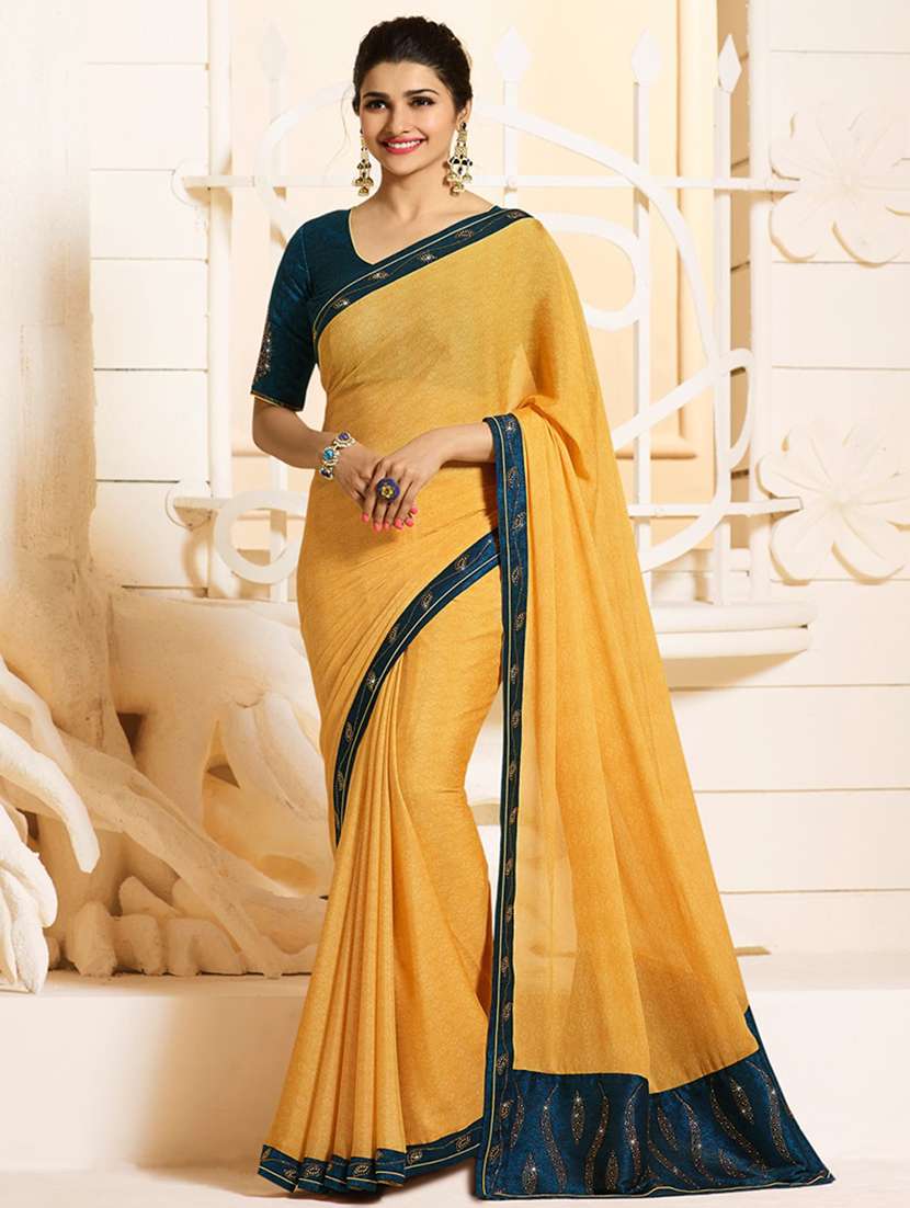 embellished border solid saree with blouse