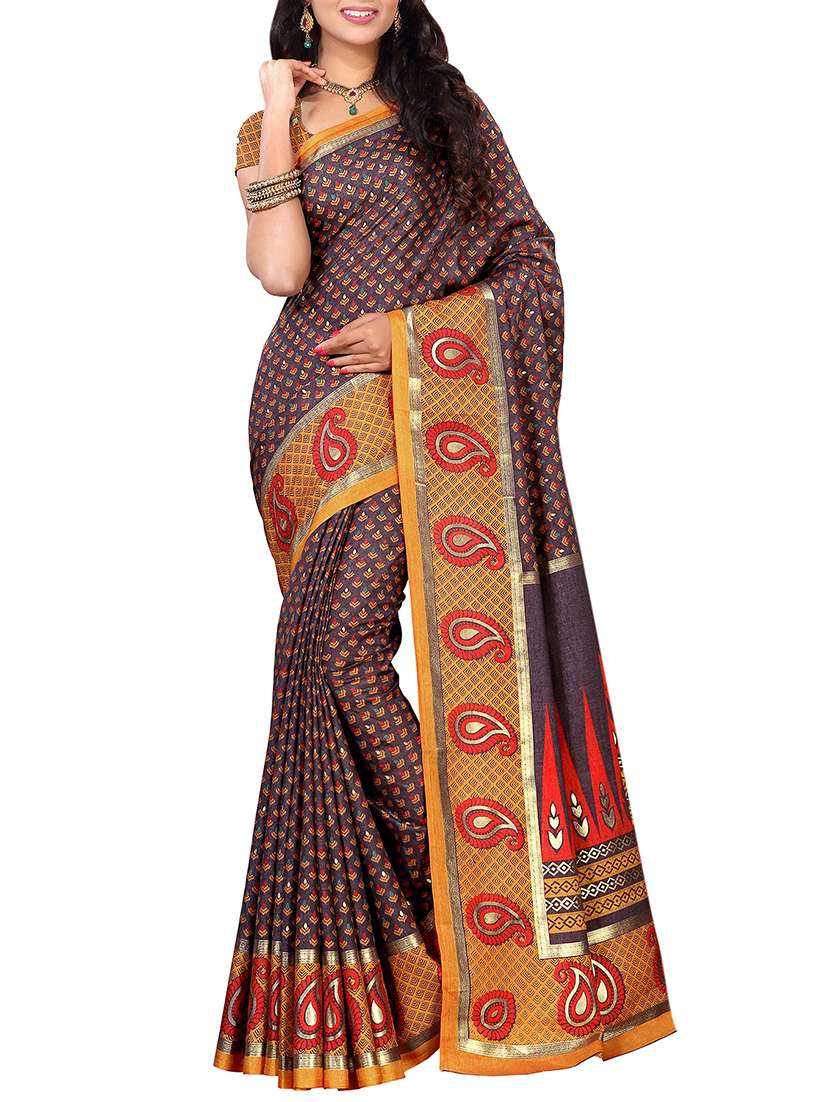 paisley border foil printed saree with blouse