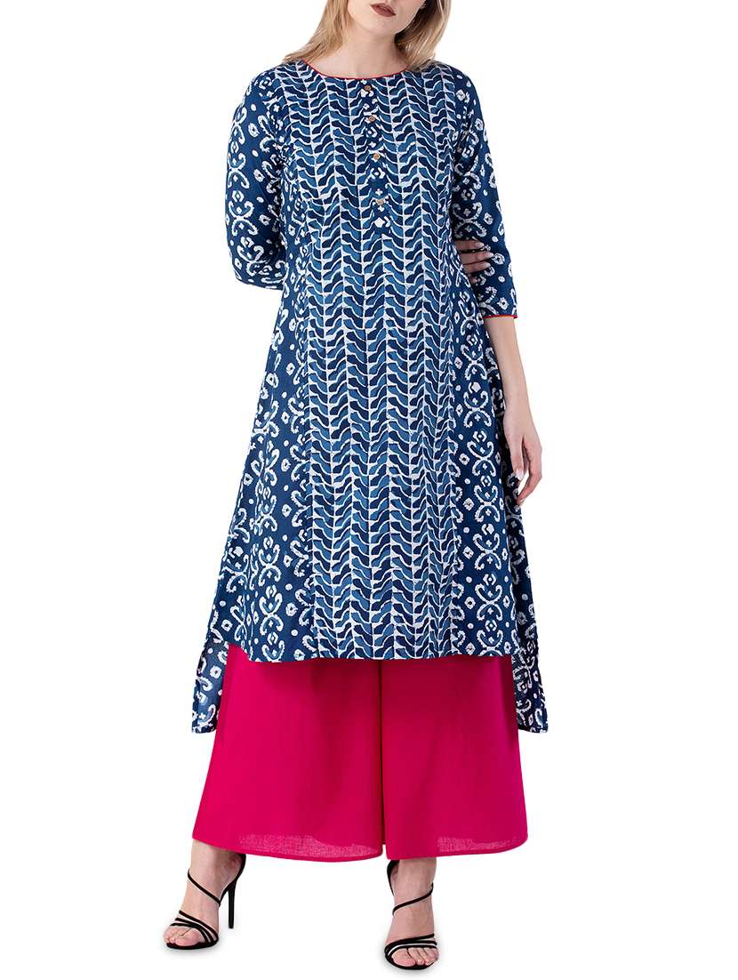 Indigo print high-low kurta