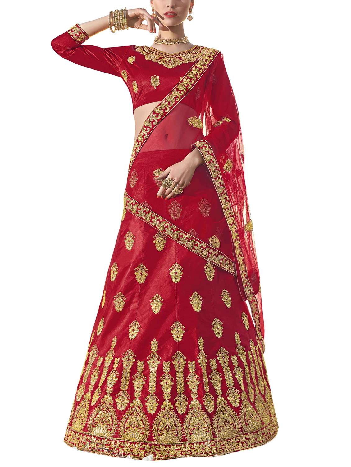 red silk aline lehenga
