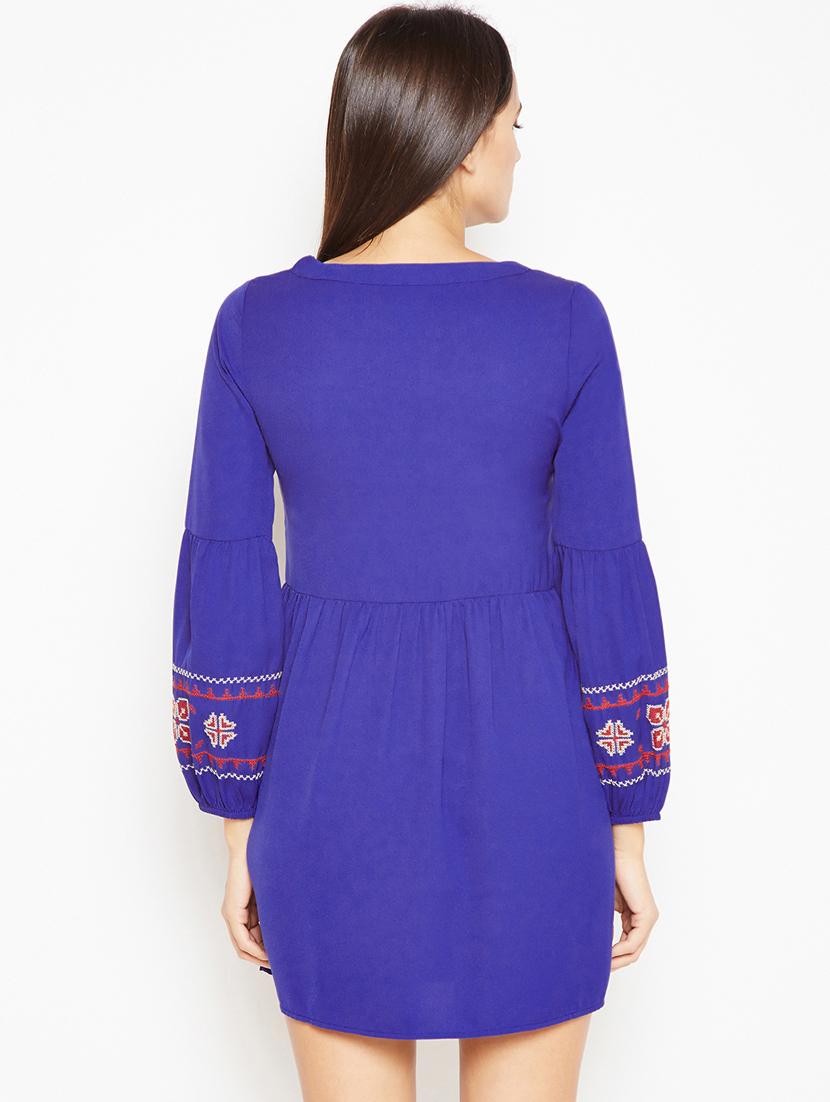 tie up neck embroidered a-line dress - 15956800 - Standard Image - 2