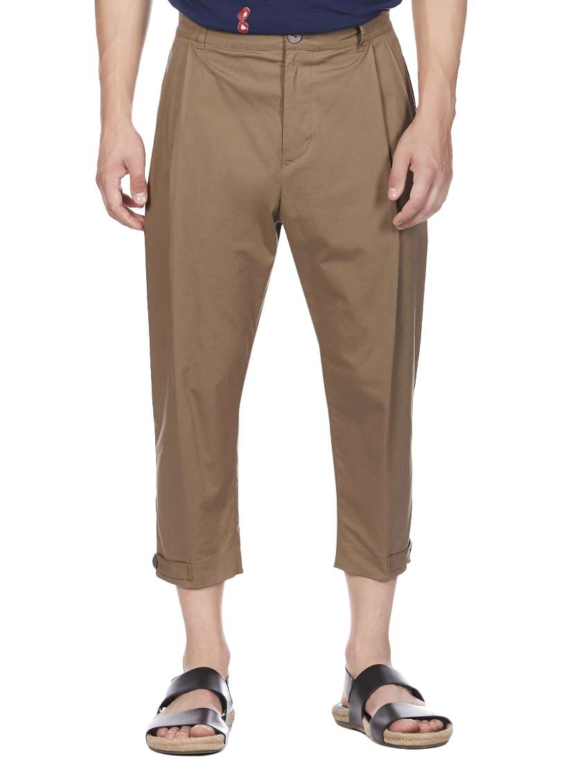 brown solid flat front trouser