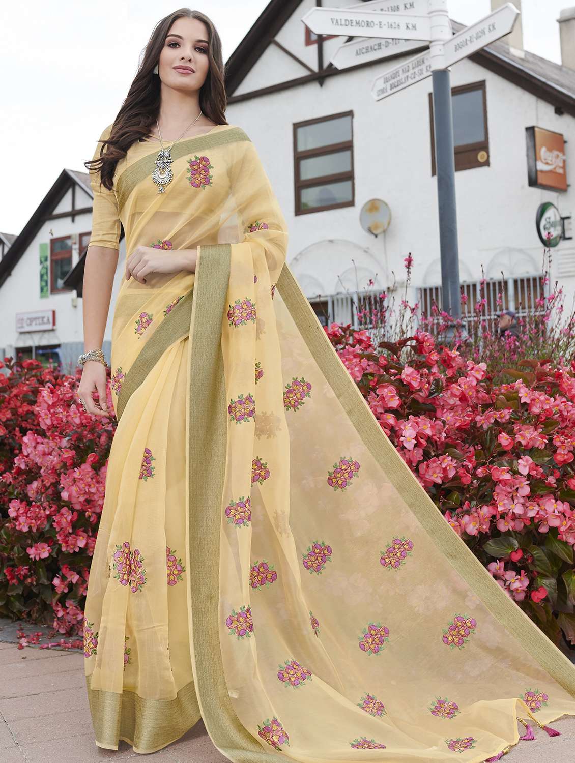 floral embroidered saree with blouse