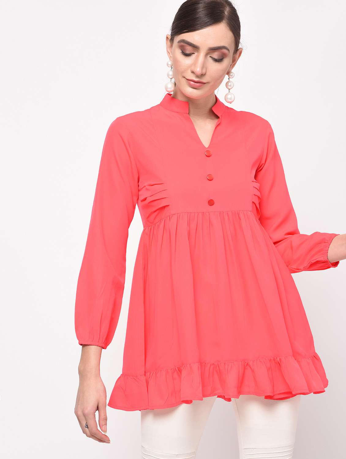 women's peplum mandarin neck top