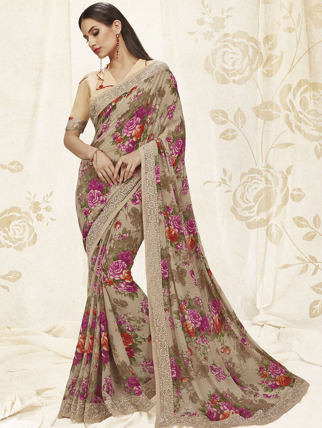 floral printed saree with blouse