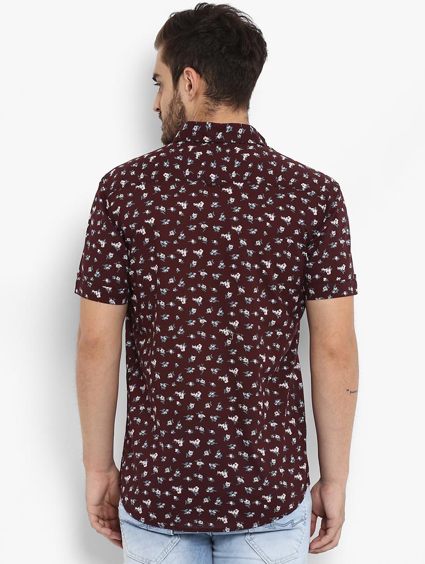 maroon floral printed casual shirt - 15968500 - Standard Image - 2
