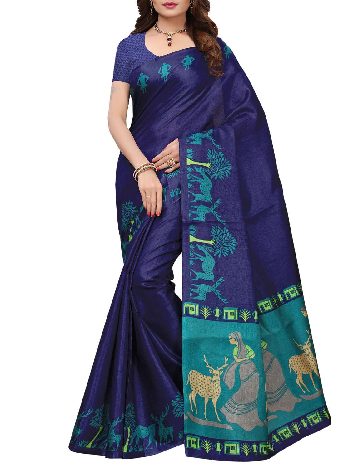 graphic printed saree with blouse