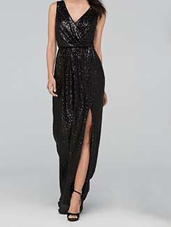 keyhole back shimmery high slit dress