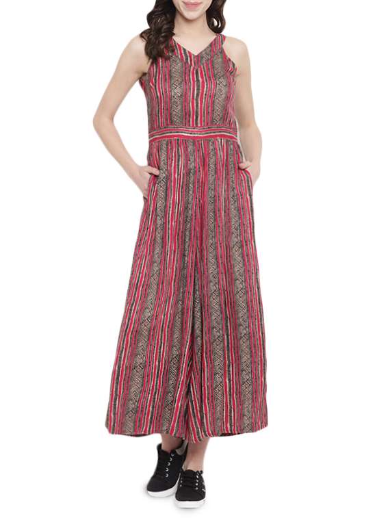 striped full leg jumpsuit