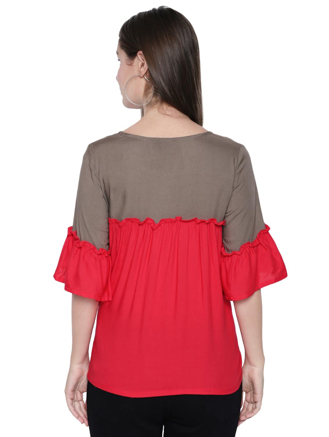 color block ruffle trim top - 15975029 - Standard Image - 2
