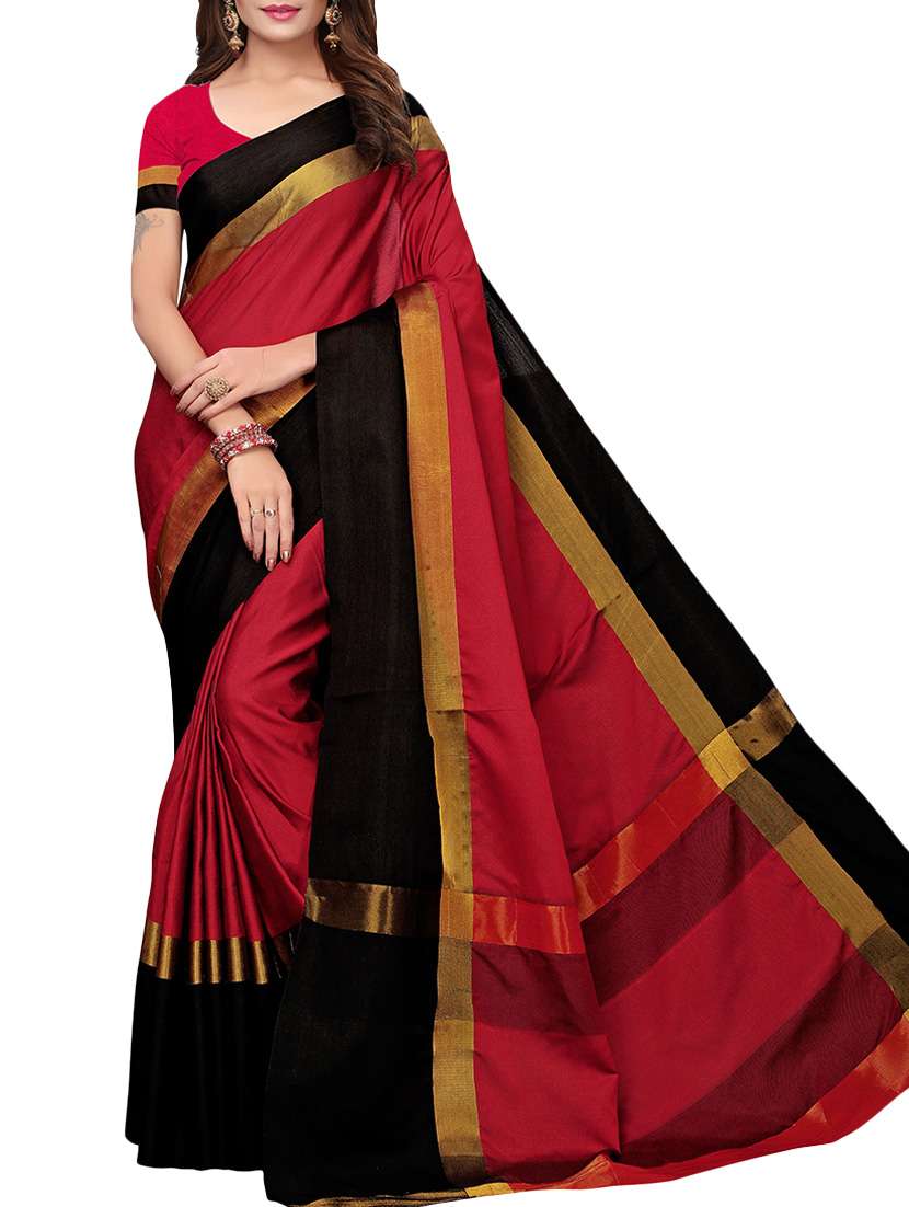 contrast zari border saree with blouse
