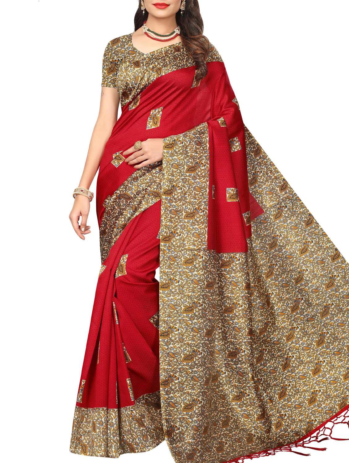 kalamkari red mysore silk saree with blouse