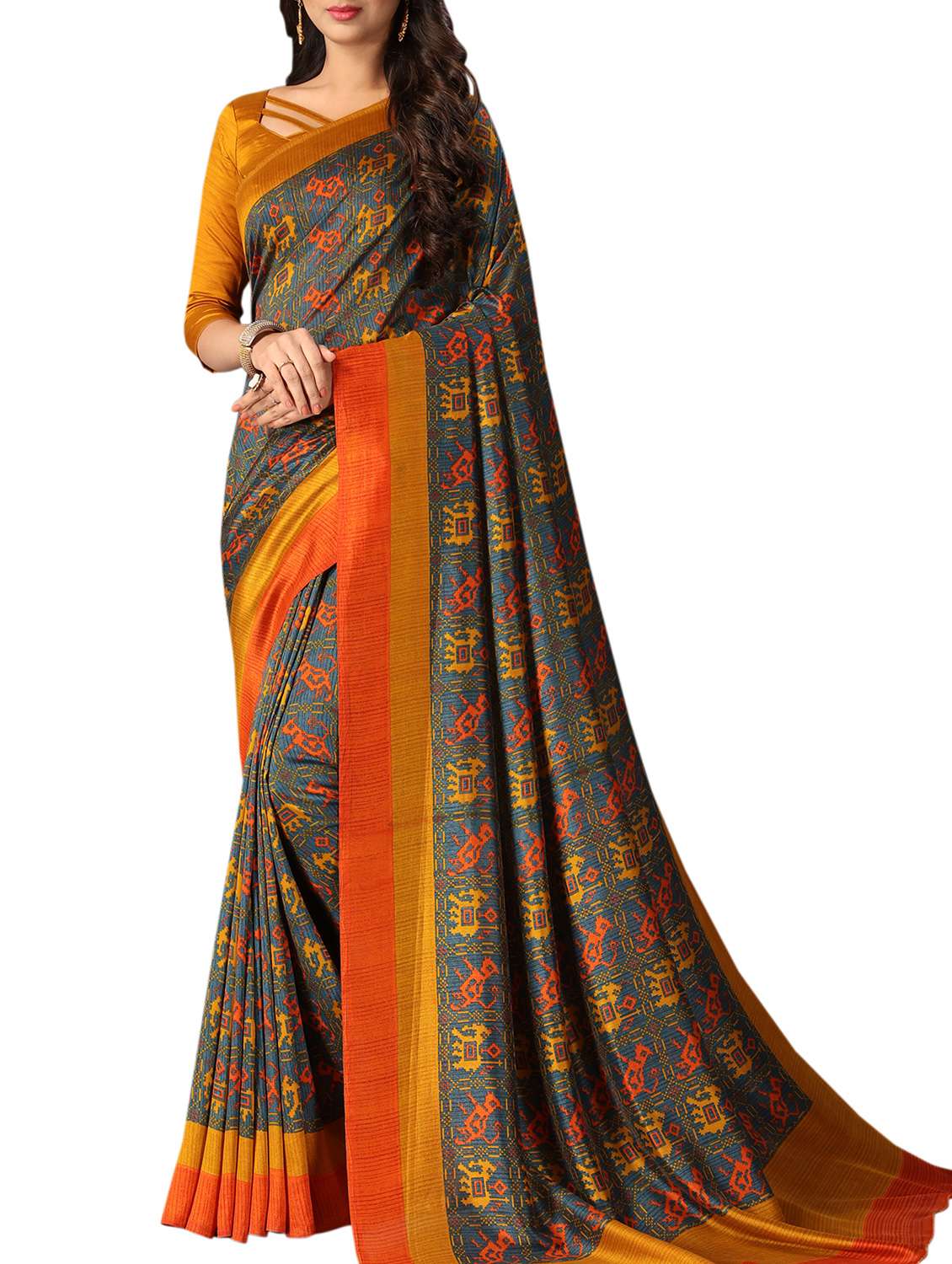 geometrical printed patola saree with blouse
