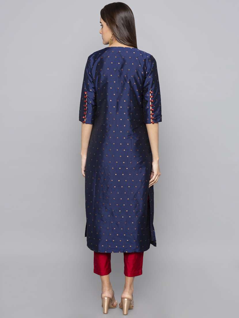 silk blend straight kurta - 15983320 -  Standard Image - 2
