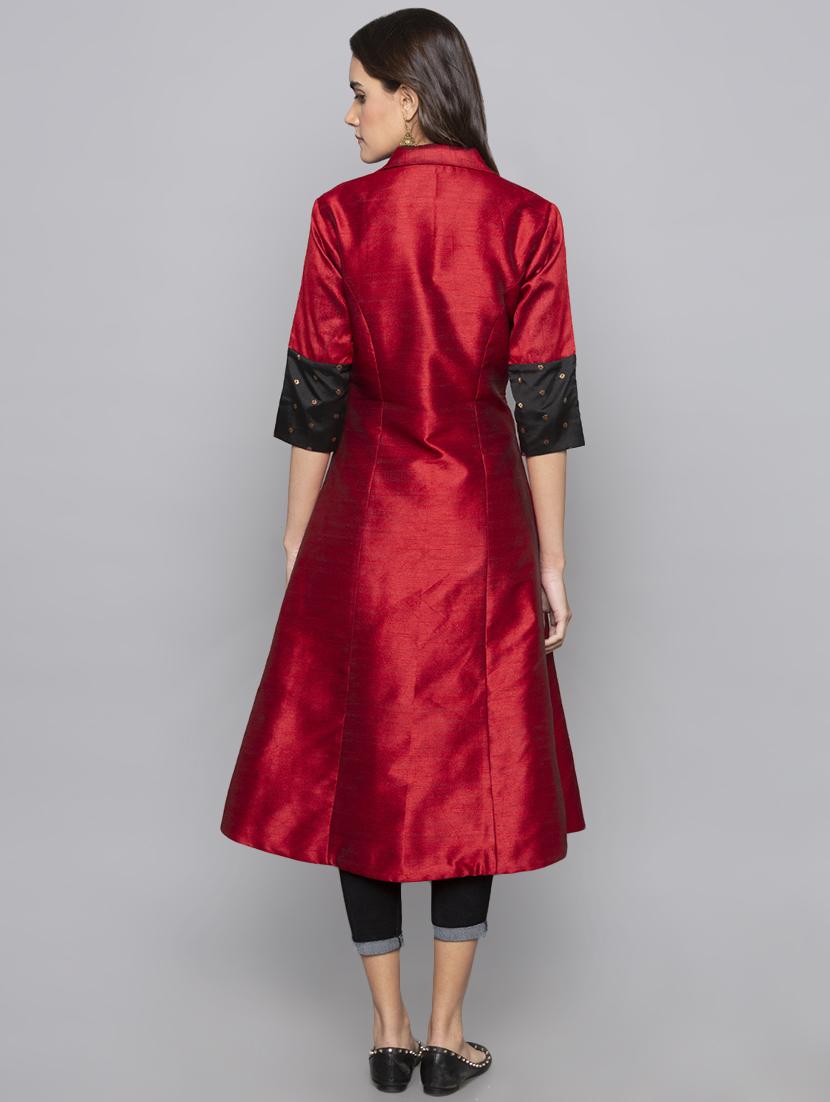 a-line high slit solid kurta - 15983334 - Standard Image - 2