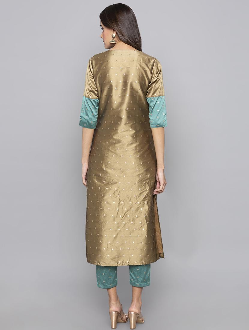 dobby silk blend straight kurta - 15983335 - Standard Image - 2