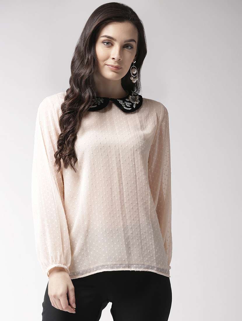 embellished peter pan dobby top