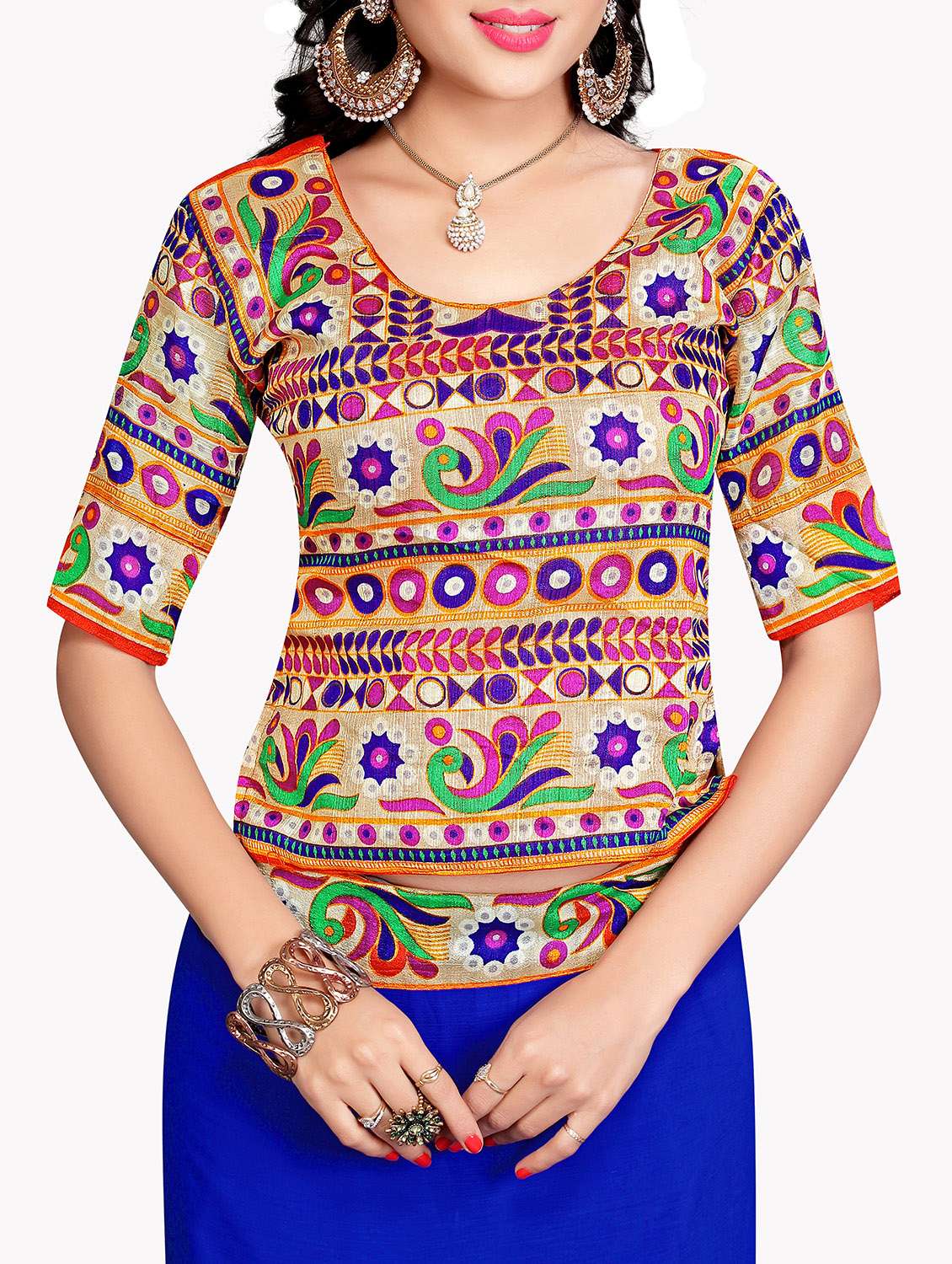 contrast border royal blue saree with blouse - 15988560 -  Standard Image - 2