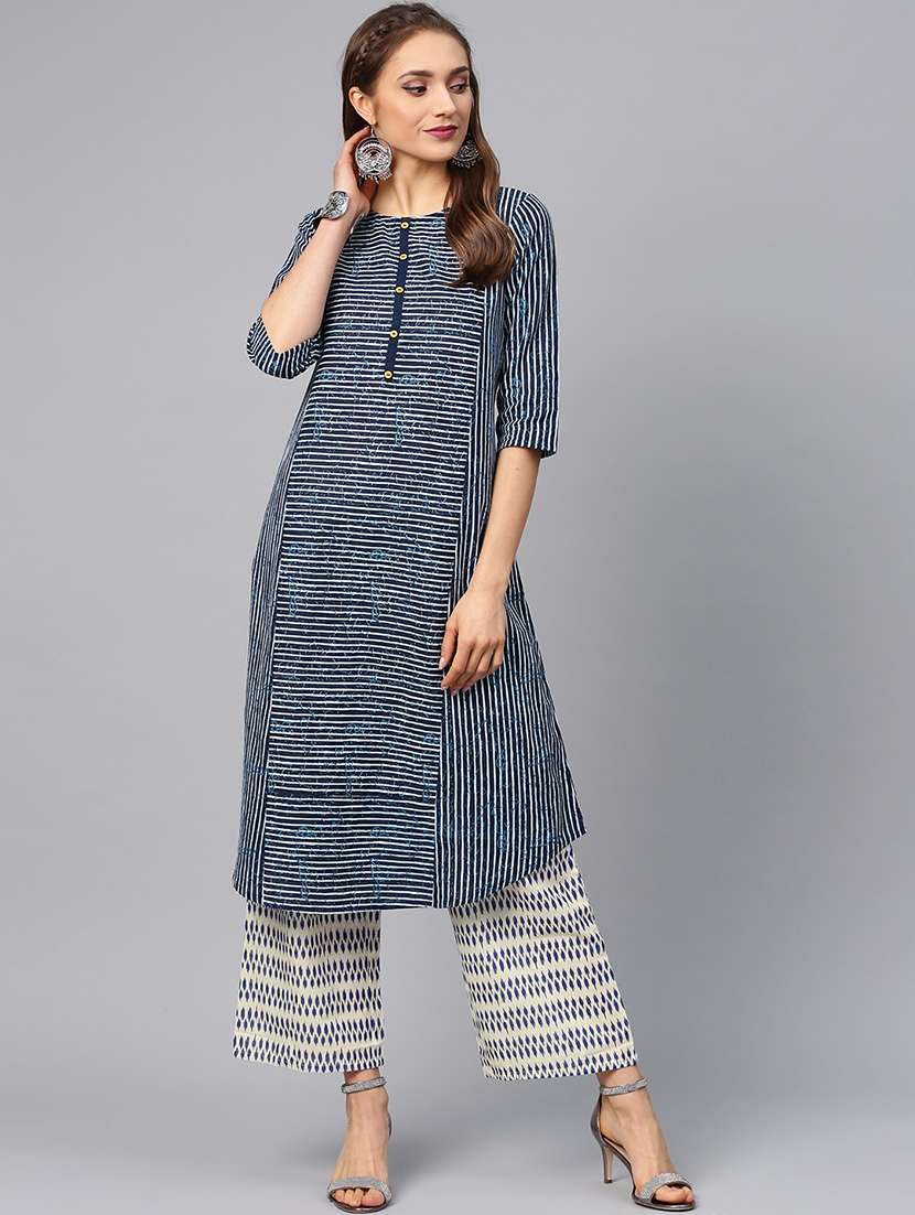 indigo printed a-line kurta