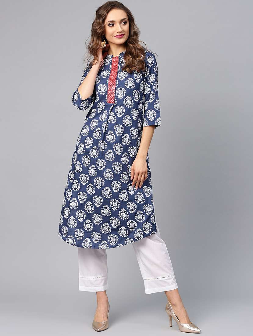indigo printed straight kurta