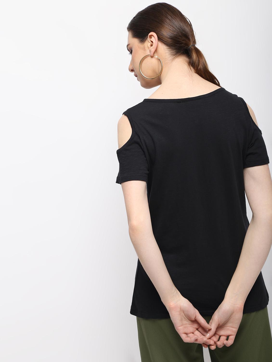 zipper detail cold shoulder top - 15989951 - Standard Image - 2