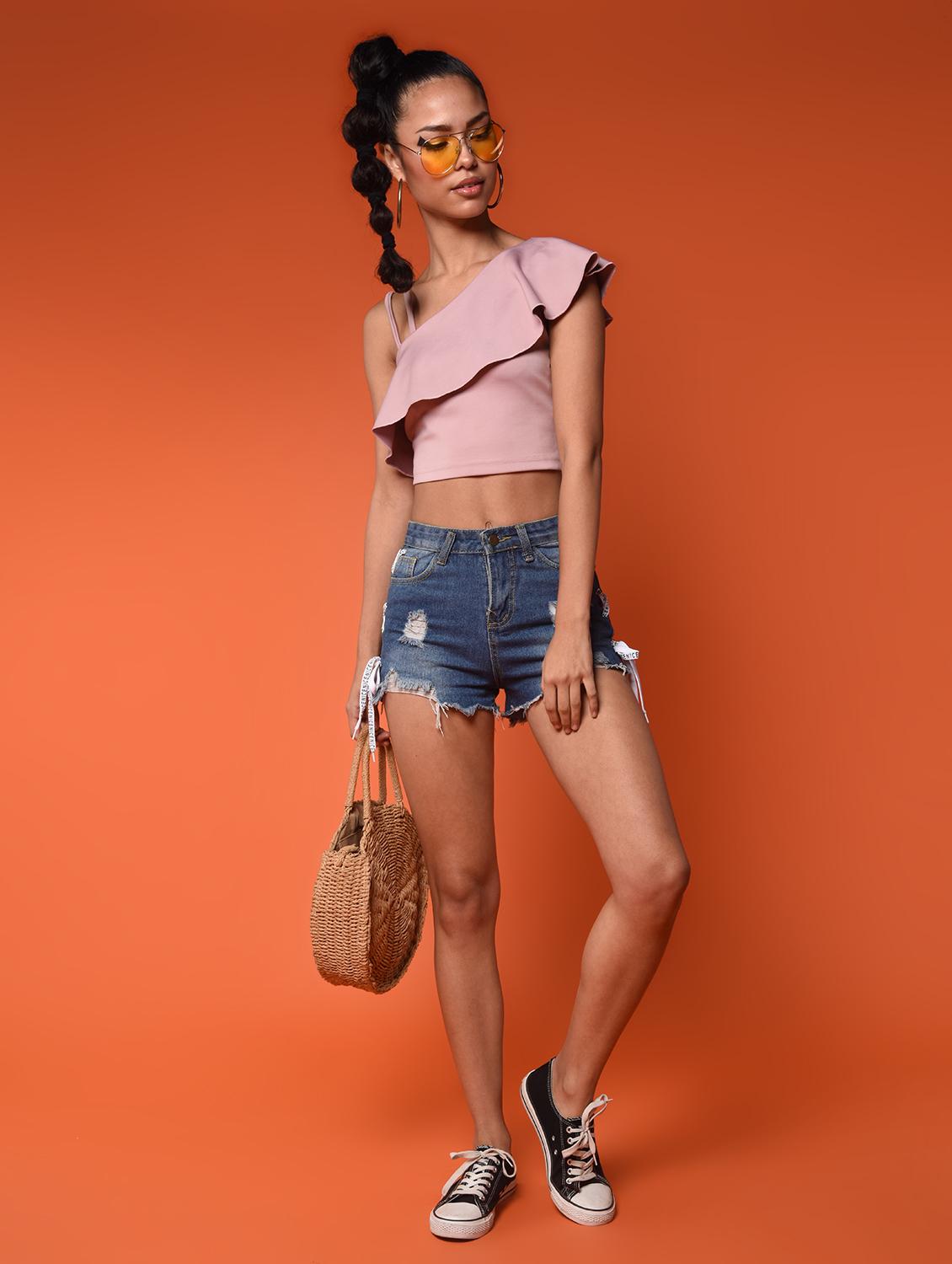 women's crop asymmetric neck top - 15996466 - Zoom Image - 0