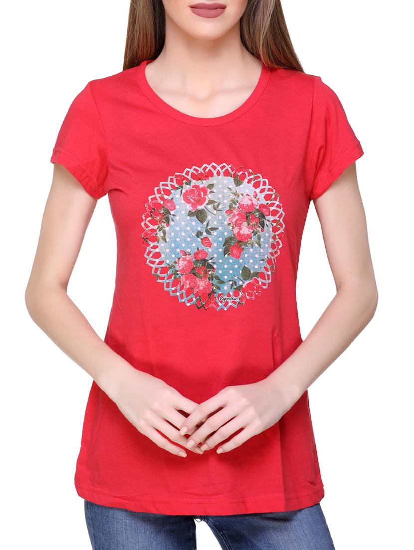 women's chest print round neck t-shirt - 15996492 - Zoom Image - 0
