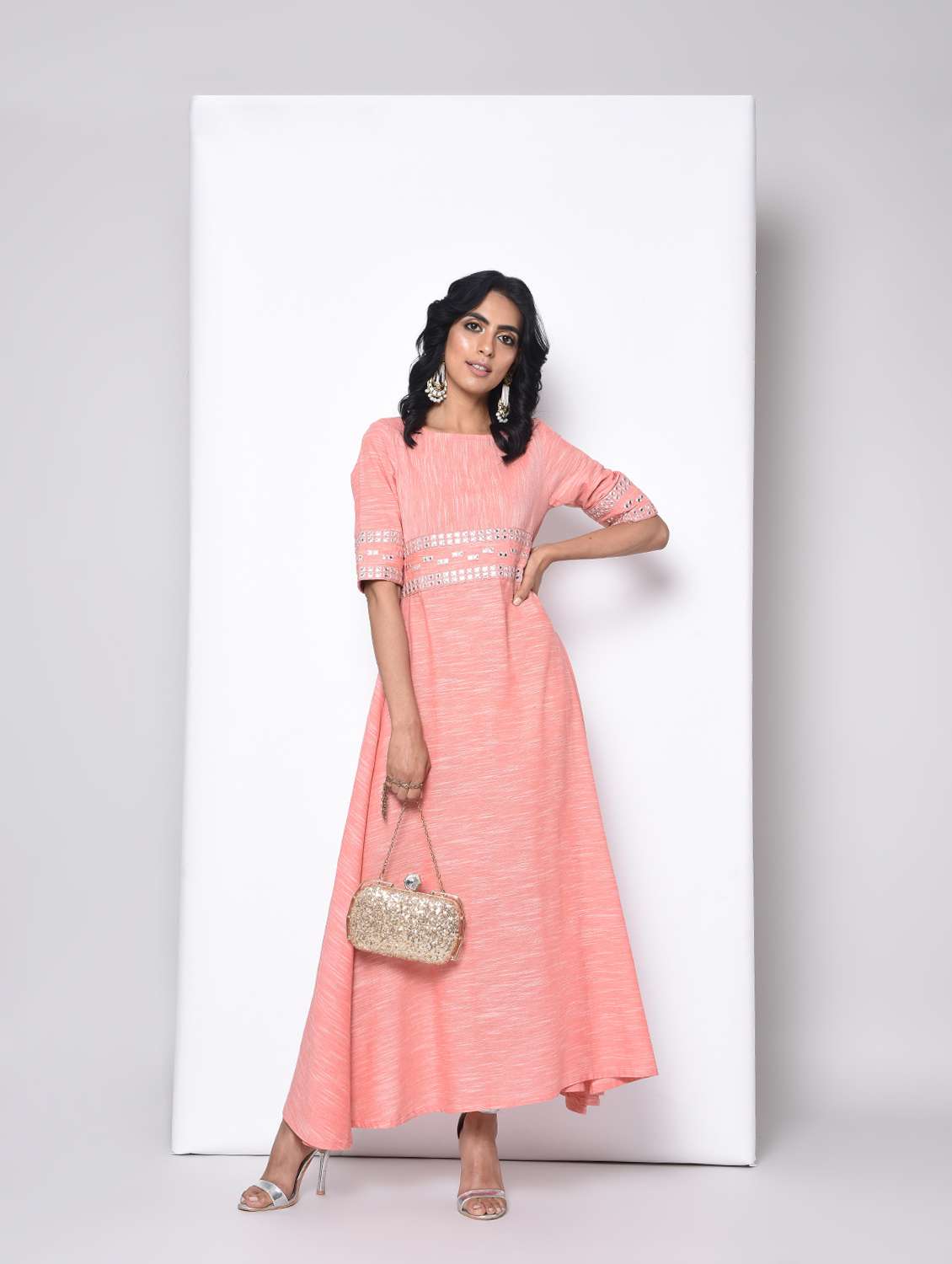 mirror work a-line ethnic dress