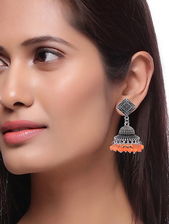 silver metal jhumka earring - 15996882 - Standard Image - 2
