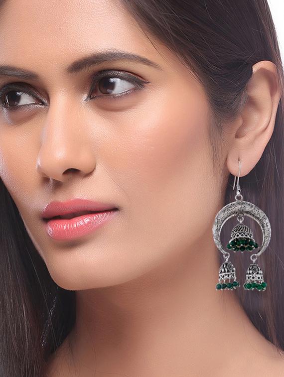 silver metal jhumka earring - 15996884 - Standard Image - 2