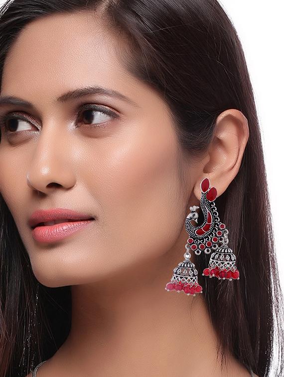 silver metal jhumka earring - 15996892 - Standard Image - 2