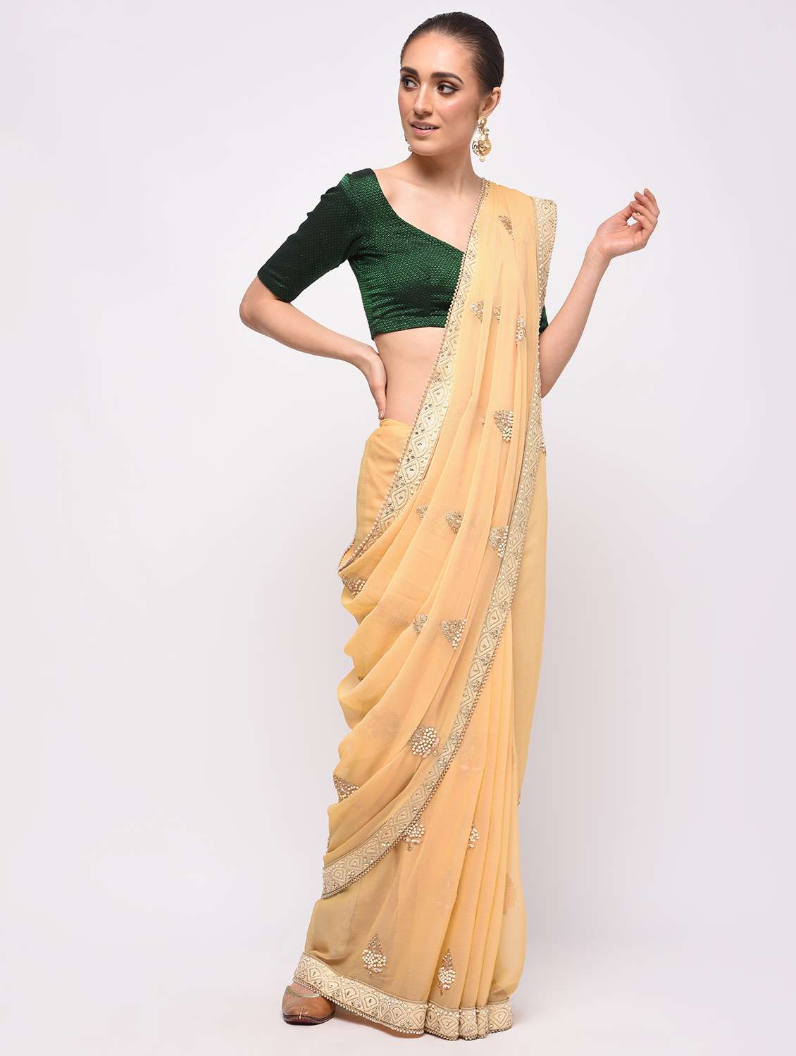 embellished handloom saree with blouse