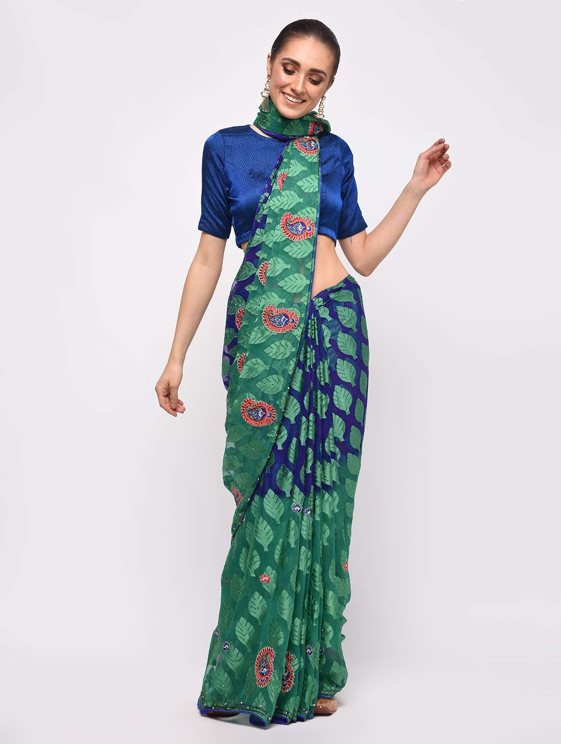 printed stone work saree with blouse