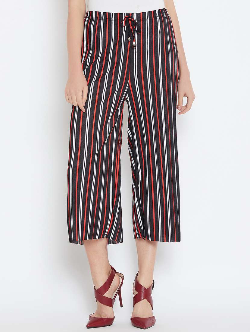 drawstring waist striped culotte