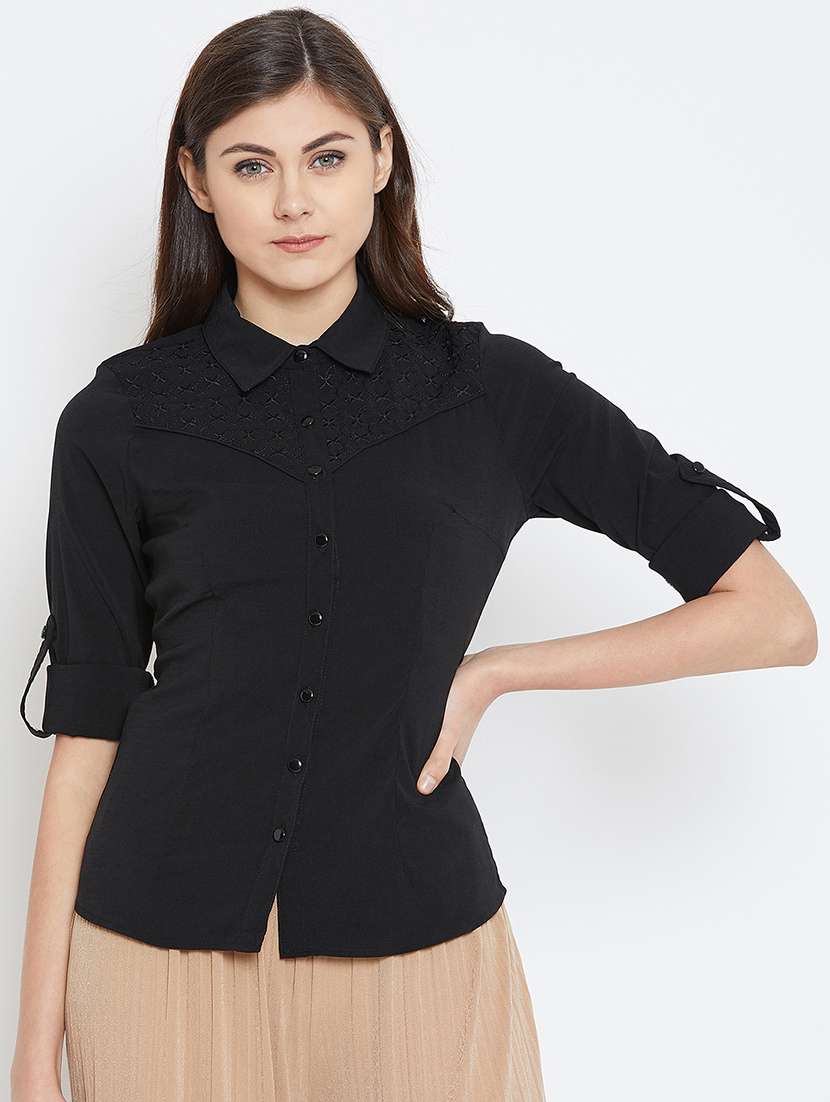 roll up sleeved embroidered shirt