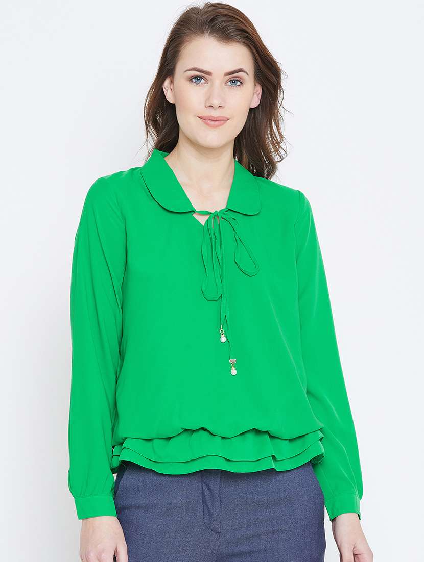 women's layered tie-up neck top