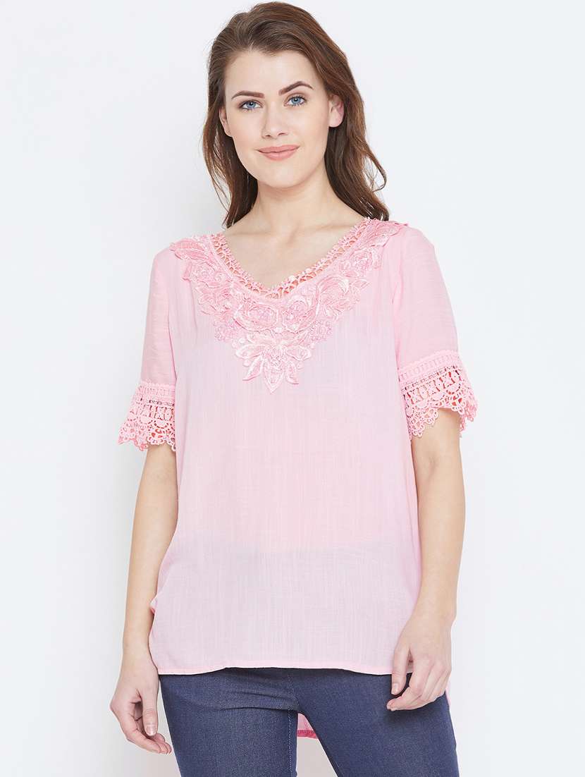 Curved Hem Lace Detail Tunic