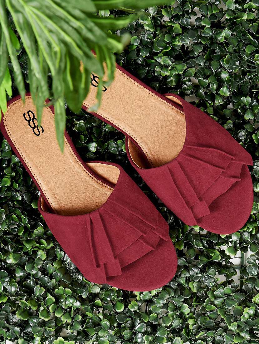 maroon slip on sandals