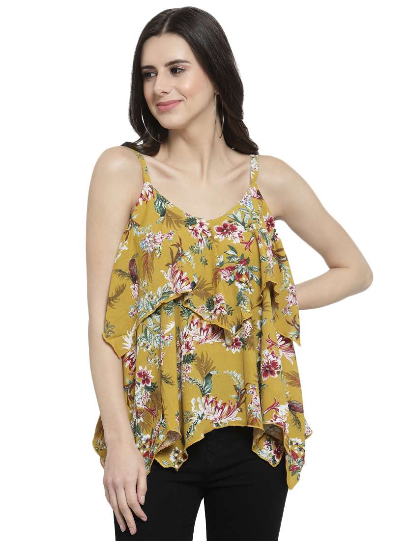 floral layered asymmetric top