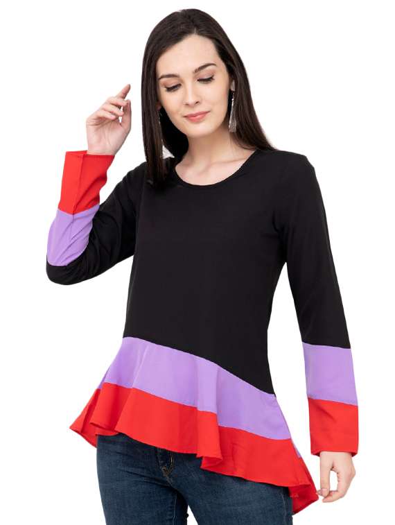 women's asymmetric round neck top