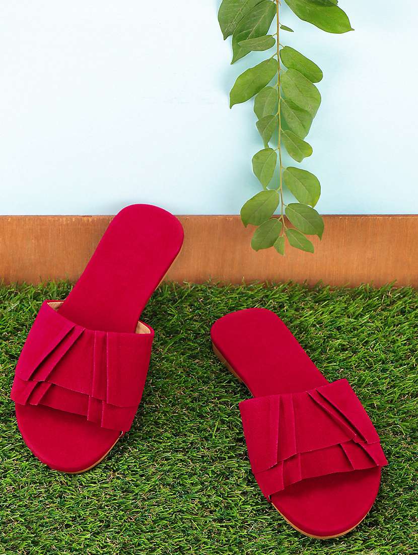 red slip on sandals