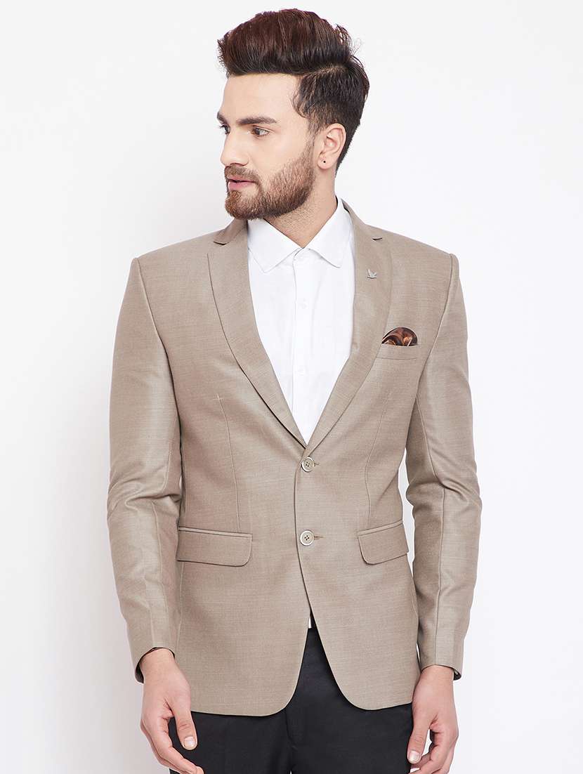 beige polyester single breasted casual blazer