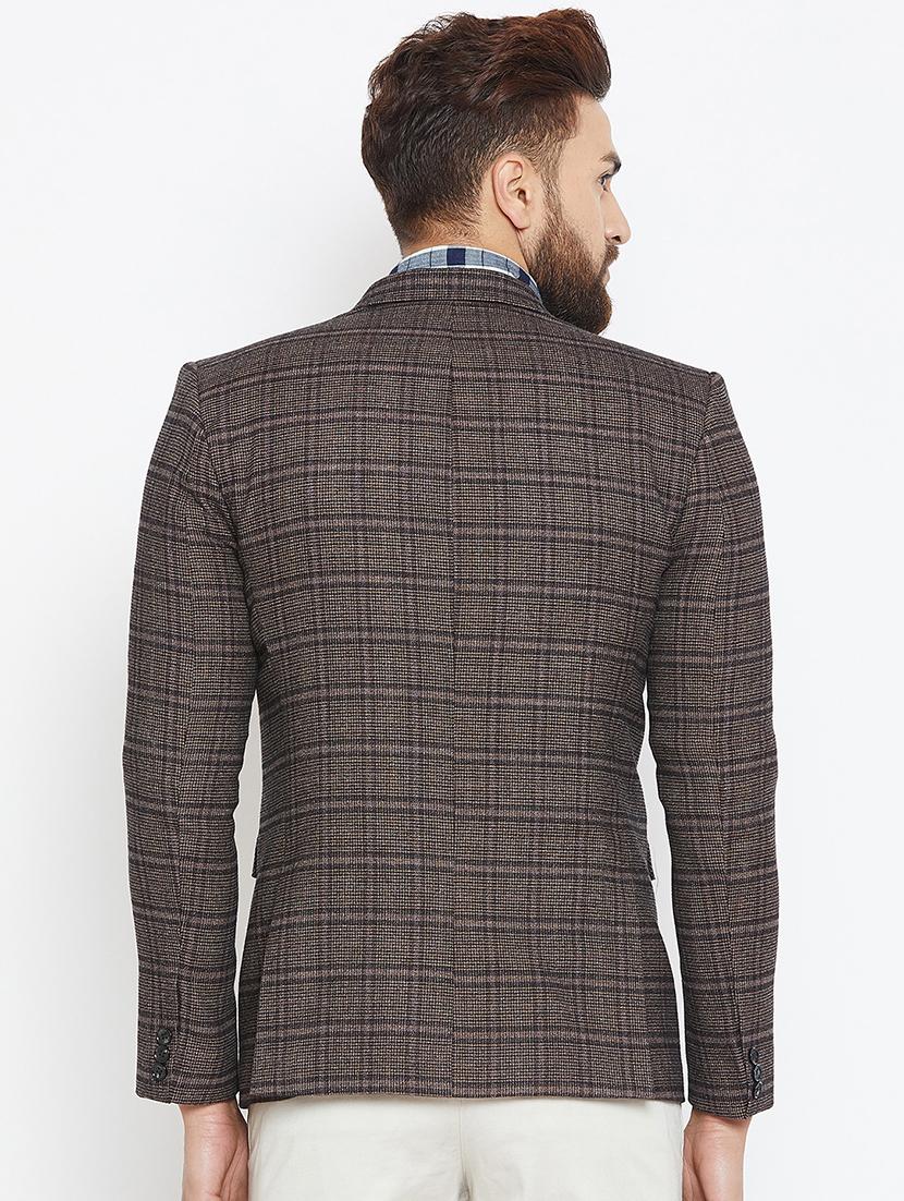 brown checkered single breasted casual blazer - 16005928 - Standard Image - 2