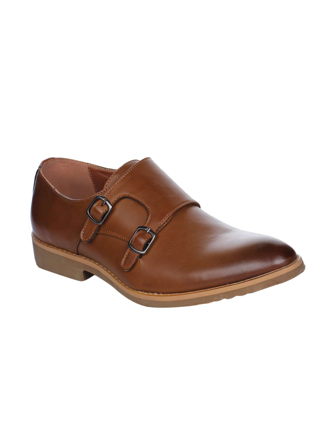 brown leather slip on monk straps