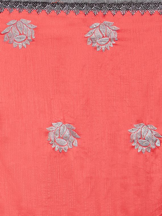 floral embroidered half & half saree with blouse - 16011041 - Standard Image - 2