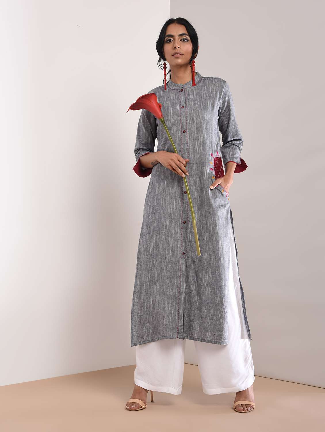 solid embroidered straight kurta