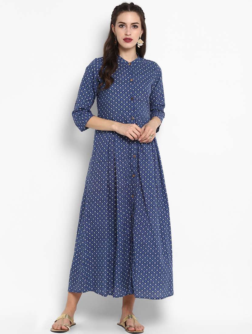 indigo printed flared kurta
