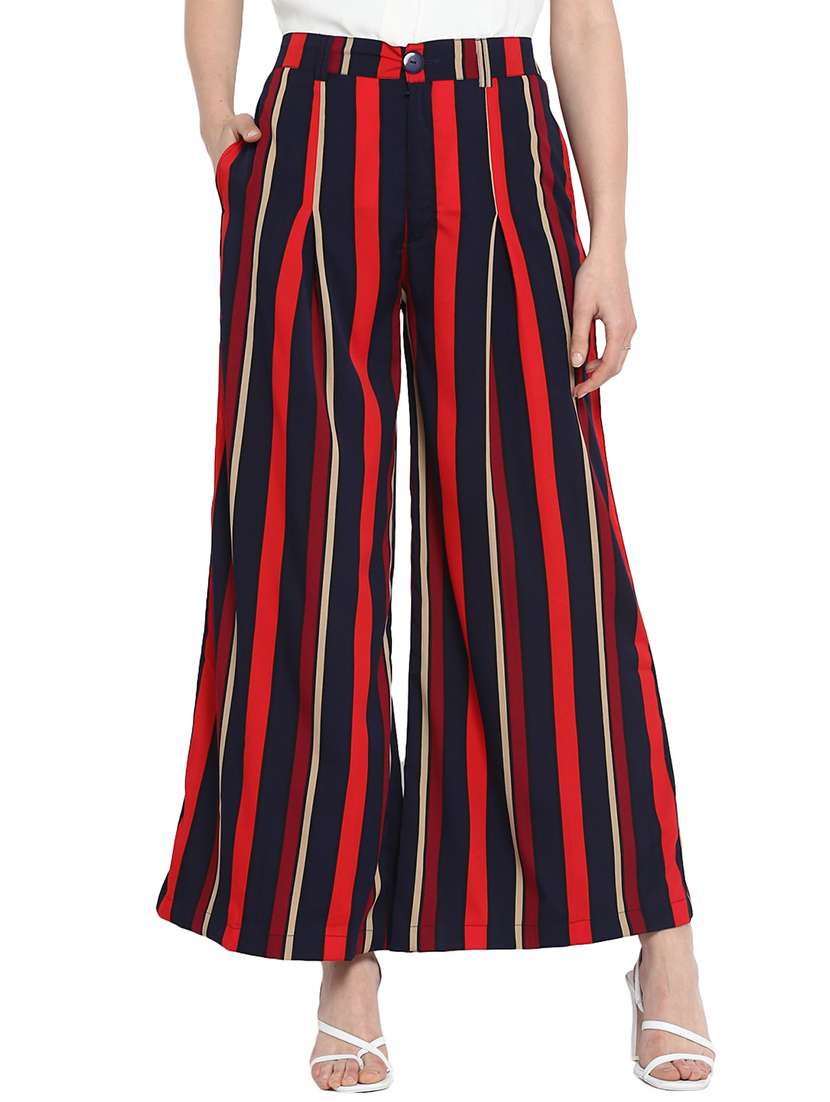 striped pleated wide leg trouser