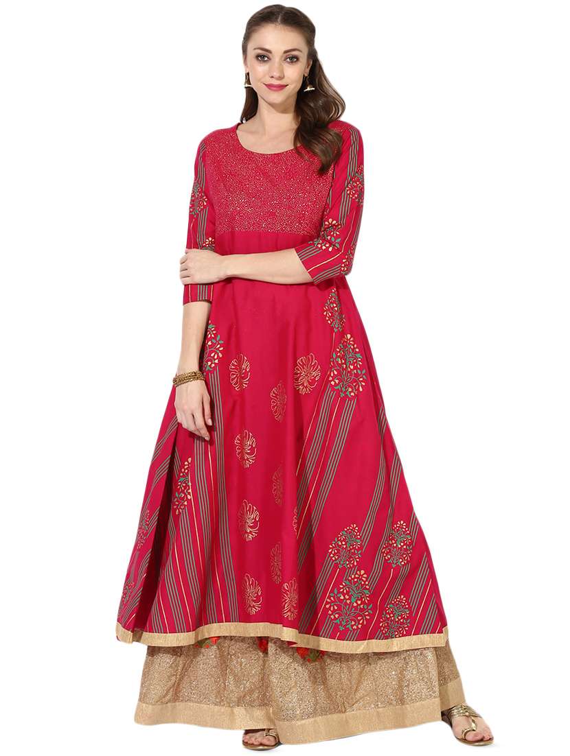 block print a-line kurta